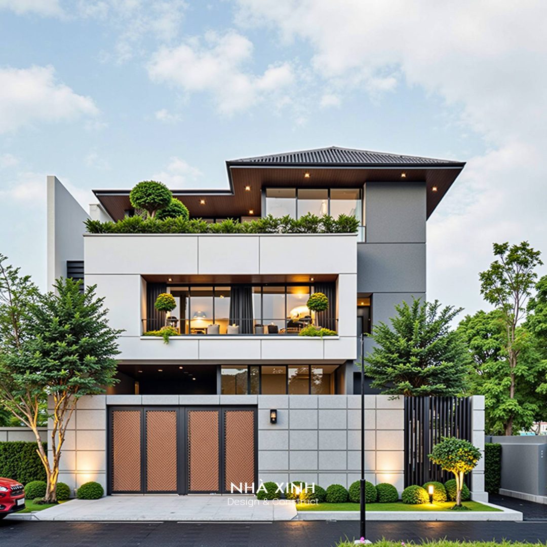 Thiết kế biêt thự 4 tầng mái bằng hiện địa SG15